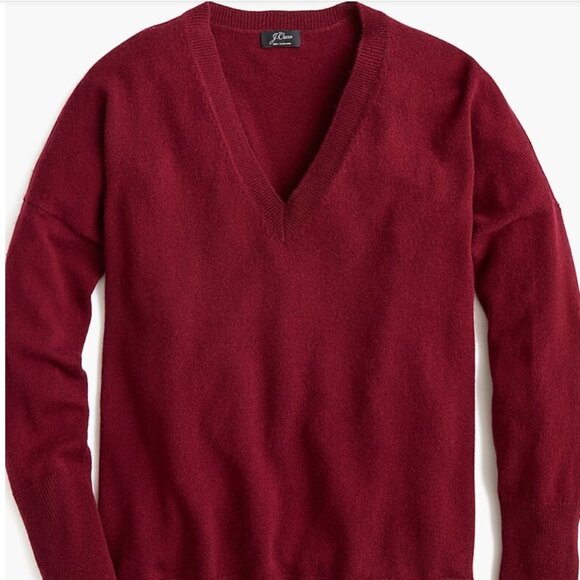 J. Crew 100% Cashmere Sweater | Vintage Burgandy Size S | V-neck boyfriend - Picture 1 of 6